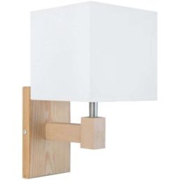 Tosel Aplique de pared brazo madera natural metal pantalla blanco