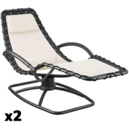 Tectake 2 tumbonas jardín ergonómicas balanceo textileno beige