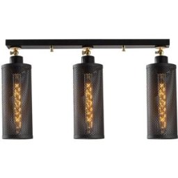 Wonderlamp Regleta de techo 3 luces negro y dorado con pantallas cilíndricas