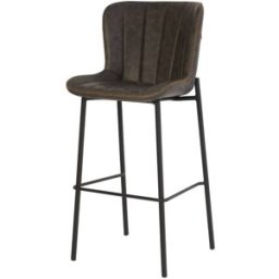 Koketto Home Taburete alto de efecto cuero sintético con patas de metal negro gris.