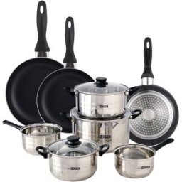 WellHome Batería de cocina de acero inox con sartenes negro ø16,20,24cm