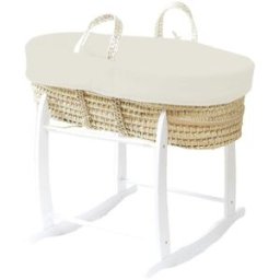 Premiers Moments Moisés con funda de algodón orgánico crema y soporte blanco