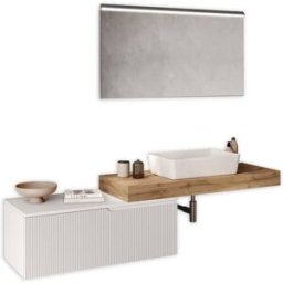 AQA DESIGN Mueble de baño 4 piezas en mdf roble/blanco