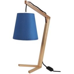Tosel Lámpara de mesa madera natural pantalla azul