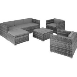 Tectake Conjunto de ratán con 2 sillones, gris