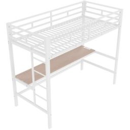 ComfortXL Cama alta infantil 90x200 con escritorio, USB-C y LED en acero blanco