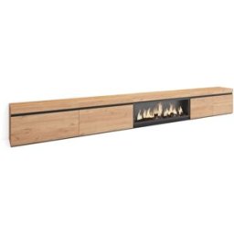 Skraut home Mueble tv efecto madera roble 368x35x45cm chimenea efecto fuego