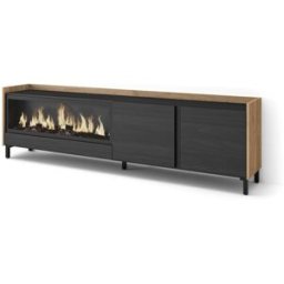 Skraut home Mueble tv efecto madera negro roble 212x35x61cm chimenea efecto fuego