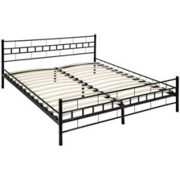 Tectake Cama con cabecero, somier, marco de acero, 200 x 180 cm, negro