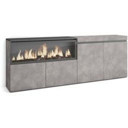Skraut home Aparador efecto madera cemento 208x35x75cm chimenea efecto fuego