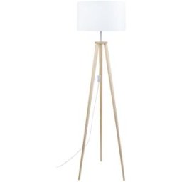 Tosel Lámpara de pie trepied trípode madera natural metal pantalla blanco