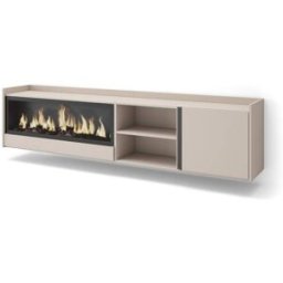 Skraut home Mueble tv efecto madera beige 212x35x50cm chimenea efecto fuego
