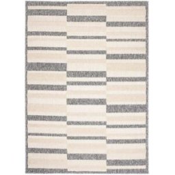 Tapiso Alfombra exterior interior 3D gris beige crema rayas 140 x 200 cm