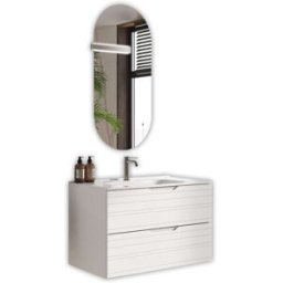AQA DESIGN Mueble de baño con espejo de 4 piezas en mdf blanco mate