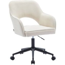 sweeek Silla de oficina con ruedas de pana fina y base negra, blanco roto