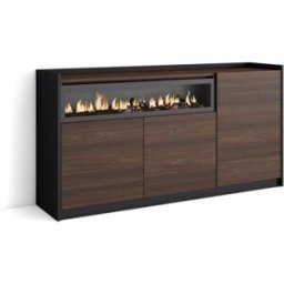 Skraut home Aparador efecto madera roble oscuro negro 157cm chimenea efecto fuego