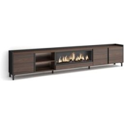 Skraut home Mueble tv efecto madera roble negro 315x35x61cm chimenea efecto fuego