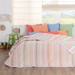 Manterol Colcha cubrecama jacquard reversible rayas naranja - cama 90cm