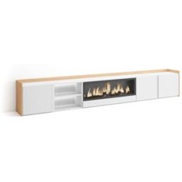 Skraut home Mueble tv efecto madera blanco roble 315x35x50cm chimenea efecto fuego