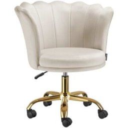 Tectake Silla giratoria 360º de terciopelo acolchada, ruedas dobles, crema/oro