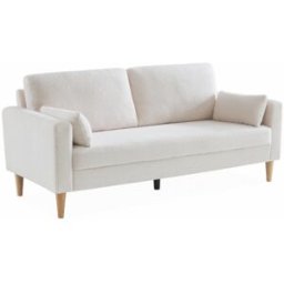 sweeek Sofá de borreguito con patas de madera, 3 plazas, crema