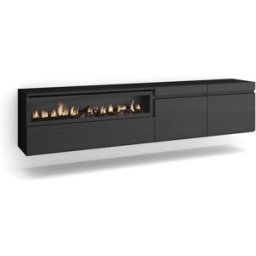 Skraut home Mueble tv efecto madera negro 200x35x45cm chimenea efecto fuego