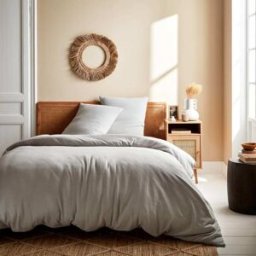 sweeek Ropa de cama de gasa de algodón gris claro, 2 plazas