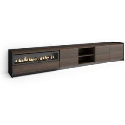 Skraut home Mueble tv efecto madera roble negro 310x37x50cm chimenea efecto fuego