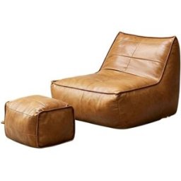 Urban Meuble Sillón vintage con reposapiés a juego, tela efecto cuero marrón
