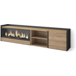 Skraut home Mueble tv efecto madera roble negro 212x35x50cm chimenea efecto fuego