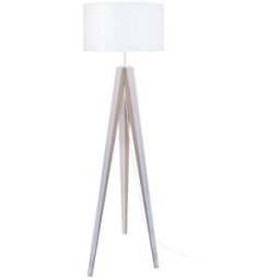 Tosel Lámpara de pie trípode madera blanco metal pantalla blanco