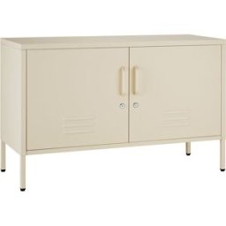 Tectake Aparador metálico de acero con cierre magnético 100x42,5x65 cm, crema