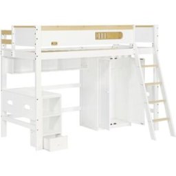 ComfortXL Cama alta infantil 90x200 cm con escritorio armario y estantería