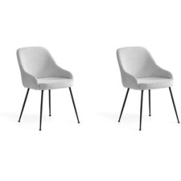 Hispanohogar Juego de 2 sillas de tela boucle y metal en blanco roto 82x51x59 cm