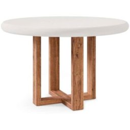 Koketto Home Mesa fija redonda tapa cemento blanco de 120cm y patas madera en roble