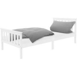 ML-Design Cama infantil 90 x 200 cm madera blanca con listones y cabecero