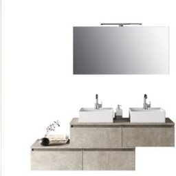 AQA DESIGN Mueble de baño de 8 piezas doble lavabo en melamina color beige piedra
