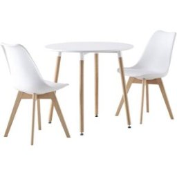sweeek Conjunto de mesa de comedor redonda 80cm + 2 sillas escandinavas,