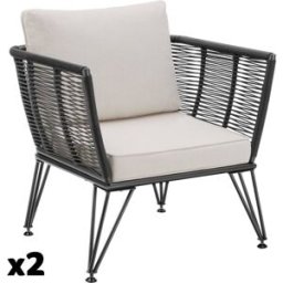 Tectake 2 sillones de jardín polirratán, diseño cuerda, 75,5x67x71, antracita