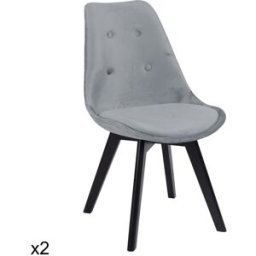 Happy Garden Juego de 2 sillas de terciopelo gris y madera de haya negra