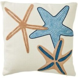 J-line Cojín cuadrado con estrellas de mar, de algodón azul y blanco, 45 x 45