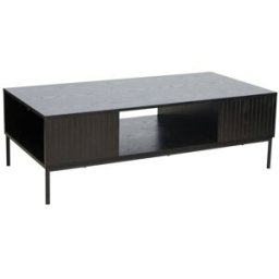 Oviala Mesa de centro de acero y mdf con decoración en melamina 120 cm negro