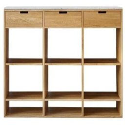 Tikamoon Biblioteca baja de roble macizo y terrazo prémium blanco