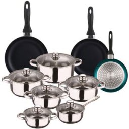WellHome Batería de cocina de acero inox y sartenes azul ø16,20,24 cm