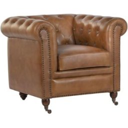 NIYLO Sillón chester de cuero envejecido marrón 90x80x77 cm