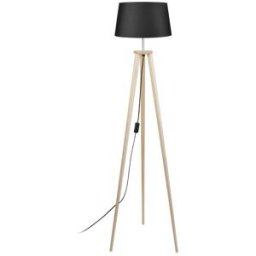 Tosel Lámpara de pie trípode madera natural pantalla negro