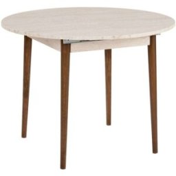 Calicosy Mesa de comedor extensible de 100-131 cm redondo - Travertino y nogal
