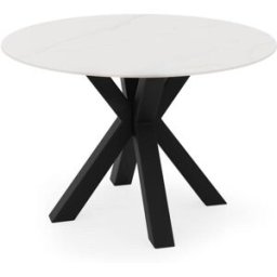 Koketto Home Mesa fija redonda 120 tapa porcelanico blanco y patas metalicas negras