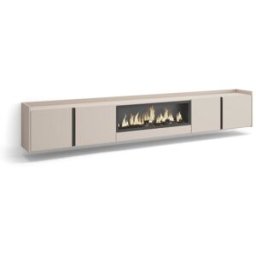 Skraut home Mueble tv efecto madera beige 315x35x50cm chimenea efecto fuego