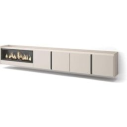 Skraut home Mueble tv efecto madera beige 315x35x50cm chimenea efecto fuego